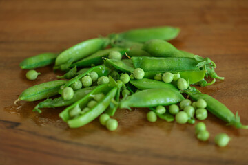 peas on a wooden table close-up. High quality photo