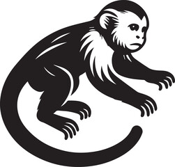 Capuchin Monkey Simple Black and White Vector Illustration