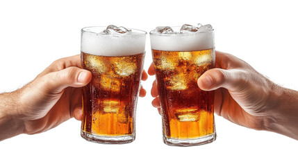 Toasting beer mugs isolated on transparent background