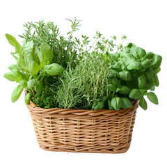 Naklejka premium Growing fresh herbs for culinary delights in a rustic basket indoor garden natural light freshness concept