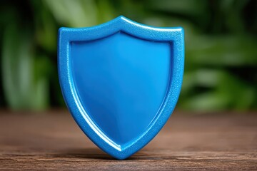 Blue shield emblem symbolizing digital security protection against threats representing cybersecurity measures innovation in safeguarding online identities captured with clarity