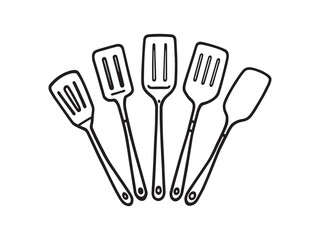 flat style vector spatula kitchen cooking utensil line drawing