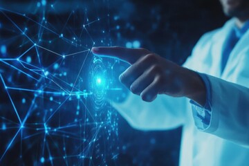 Digital Innovation Futuristic Technology Interface Hand Blue Network Web Data Cyber Modern Design