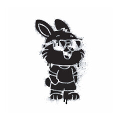 Rabbit spray icon isolated on white background. Rabbit graffiti icon sprayed in black on white background. Vector illustration.
