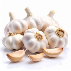 Pile of Unpeeled Garlic Cloves on White Background