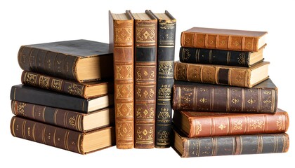 Antique Books Stack with White Background.