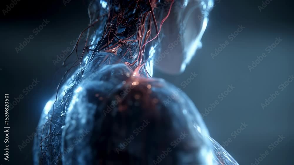 Wall mural medical animation shows brain activity and nervous system in transparent human body, visualizing com