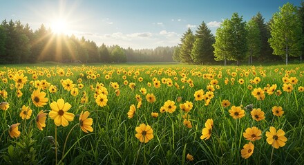 Obraz premium field of yellow tulips