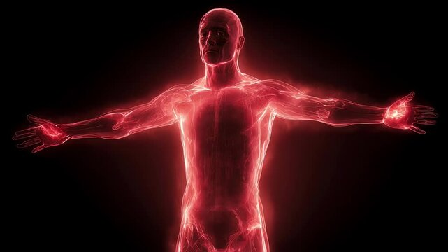 Medical visualization revealing human body heat map, highlighting potential inflammation zones through advanced thermal imaging technology with anatomical diagnostic rendering