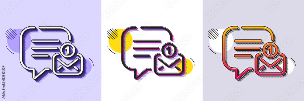 Poster new message line icon. halftone dotted pattern. gradient icon with grain shadow. chat bubble sign. s
