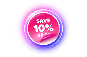 Discount sticker purple gradient. Paper offer price tag. Save up to 10 percent. Discount Sale offer price sign. Special offer symbol. Sticker label. Grain dots effect. Vector