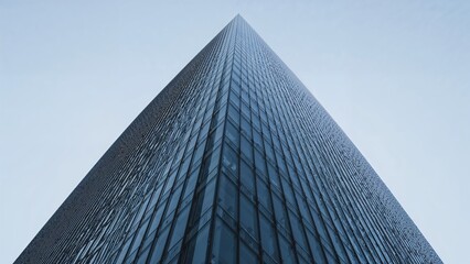 Obraz premium Modern skyscraper facade viewed from below.