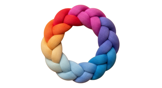 Braided colorful circle against black backdrop - Powered by Adobe