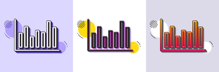 Column chart line icon. Halftone dotted pattern. Gradient icon with grain shadow. Financial graph sign. Stock exchange symbol. Business investment. Line bar diagram icon. Various designs. Vector