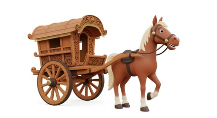 Fototapeta premium Horse with Wooden Cart Toy