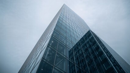 Obraz premium Modern skyscraper facade viewed from below.