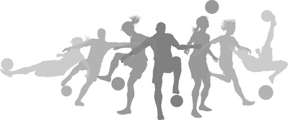 Silhouette soccer football player set. Active sports people healthy players fitness silhouettes concept.