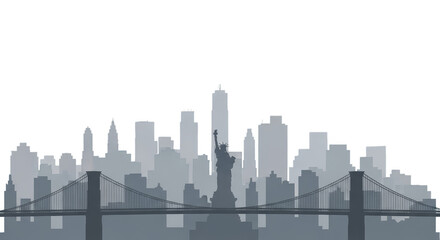 Fototapeta premium Cityscape silhouette Iconic statue soaring bridge