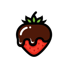 Strawberry With Chocolate Glaze Logo, Thick Lines, Flat Design