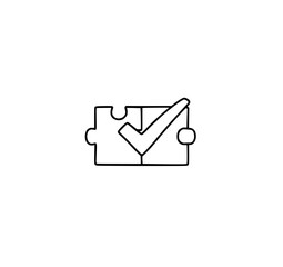 Completed Puzzle: A simple line art illustration depicts two puzzle pieces joined together with a checkmark, symbolizing completion and success.