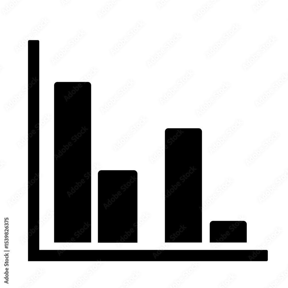 Poster black and white bar graph showing decreasing values from left to right on a coordinate plane axis