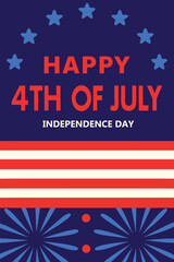 Happy 4th of July Independence Day Banner with Flag, USA Patriotic Stars and Stripes Graphic for July Fourth, American Independence Day Celebration Poster Design.