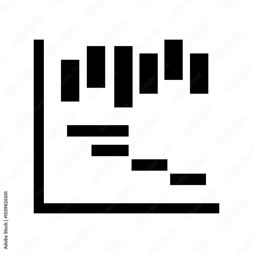 Poster black and white line graph showing a decreasing trend with vertical and horizontal bars in the image