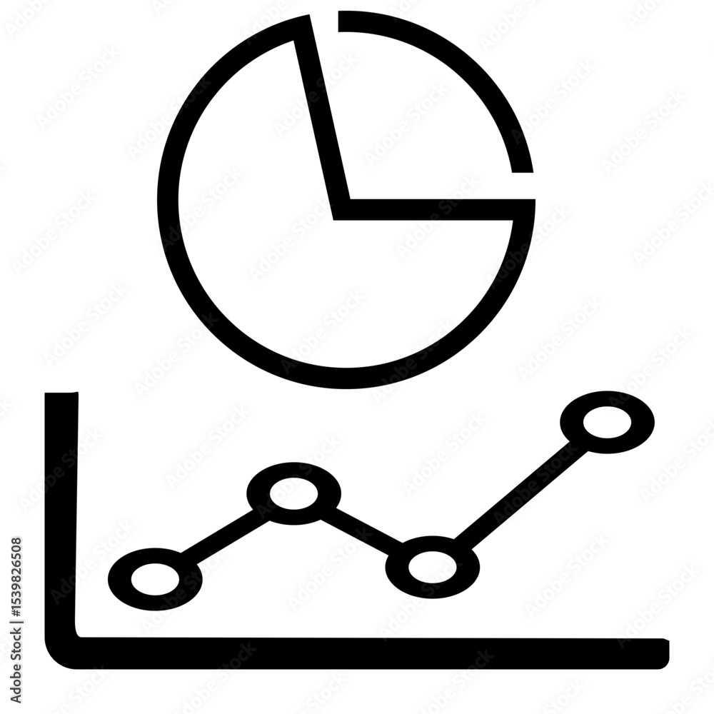 Aufkleber pie chart above a line graph with increasing trend showing data analysis and visualization tools