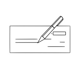 Naklejka premium Check Signing: Simple Line Art Illustration of a Pen Writing a Check