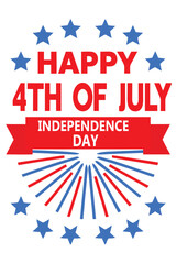 Happy 4th of July Independence Day Banner with Flag, USA Patriotic Stars and Stripes Graphic for July Fourth, American Independence Day Celebration Poster Design.