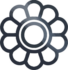 Obraz premium A minimalist flower icon with rounded petals and a circular center on a white background with light