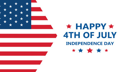 Happy 4th of July Independence Day Banner with Flag, USA Patriotic Stars and Stripes Graphic for July Fourth, American Independence Day Celebration Poster Design.