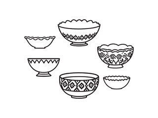 hand drawn decorative bowls vector line art for projects