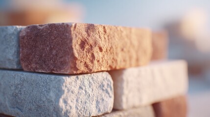 close-up view of intricate pattern of bricks in construction site showcasing expert craftsmanship