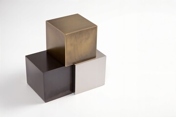 Obraz premium Tres cubos de diferentes metales se apilan uno sobre otro, creando una composición minimalista y elegante.