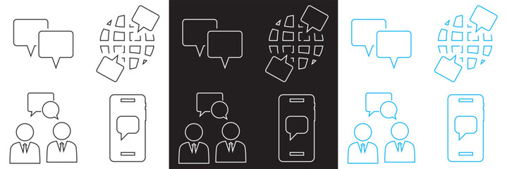 Online Conversation  icon . Icons related to, chatting, discussion, conversation,  forum, group, mobile chat etc.  isolated on white and black background. Vector illustration. EPS 10