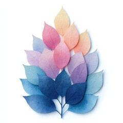 Pastel-hued leaves arranged in a gradient, forming a stylized branch against a white background.  The leaves appear delicate and possibly crafted from paper