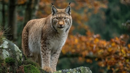 Eurasian Lynx in Autumn Forest