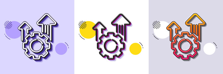 Seo gear line icon. Halftone dotted pattern. Gradient icon with grain shadow. Settings cogwheel sign. Traffic management symbol. Line seo gear icon. Various designs. Vector