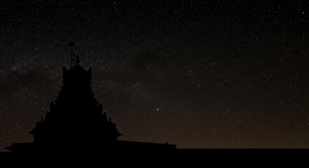 Silhouette of Hindu temple with starry sky, Devshayani Ekadashi theme