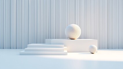 Abstract White Room Scene With Steps And Spheres