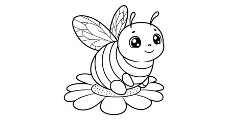 Fototapeta premium Adorable Cartoon Bee on Flower Free Printable Coloring Page