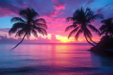 A Stunning Tropical Sunset with Silhouetted Palm Trees