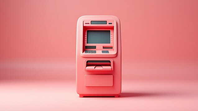 Salmon ATM Standing Silently on a Pink Colored Background