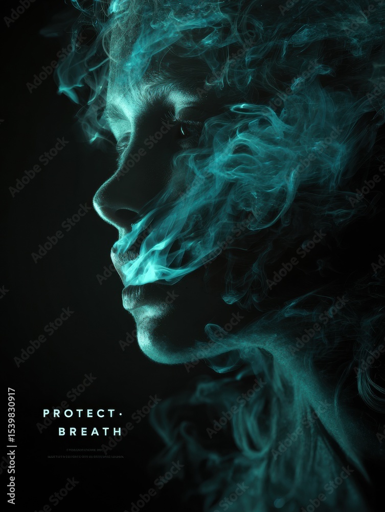 Poster protect your breath with captivating smoke patterns highlighting the beauty of calmness and serenity