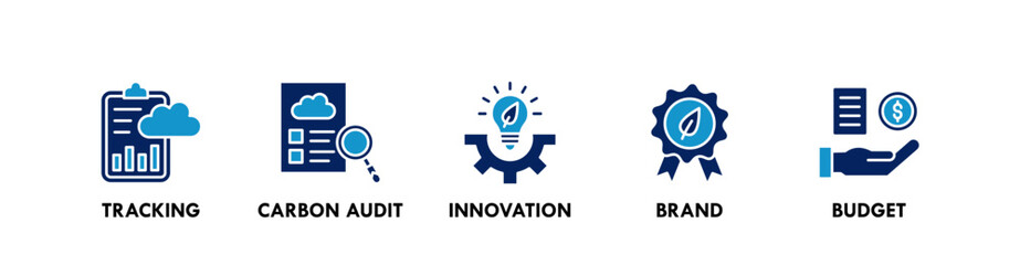 Net Zero Business banner web icon vector illustration concept with icon of tracking, carbon audit, innovation, brand, and budget