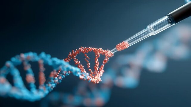 A striking representation of genetic manipulation or genome editing. A continuous looping video suitable for use as a wallpaper background.