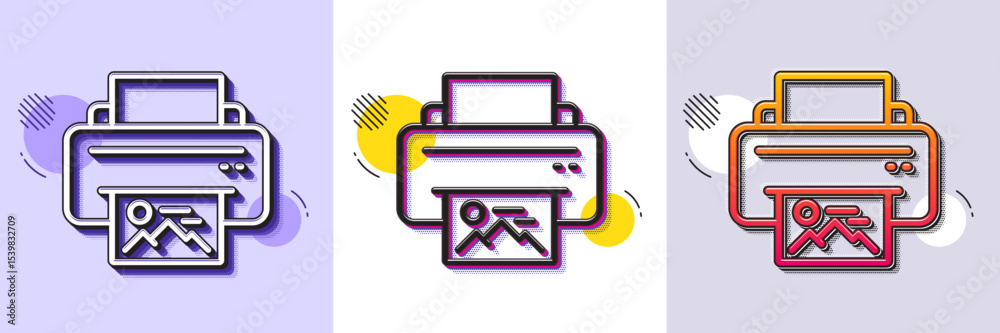 Poster print image line icon. halftone dotted pattern. gradient icon with grain shadow. photo printer sign.