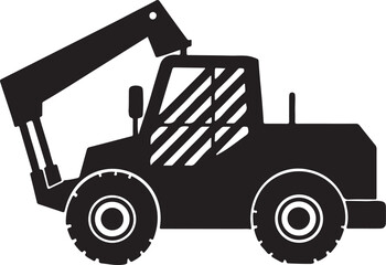 telehandler machine silhouette, black and white silhouette, vector and illustration