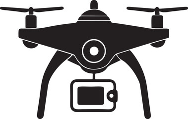 drone with camera silhouette, black and white silhouette, vector and illustration
